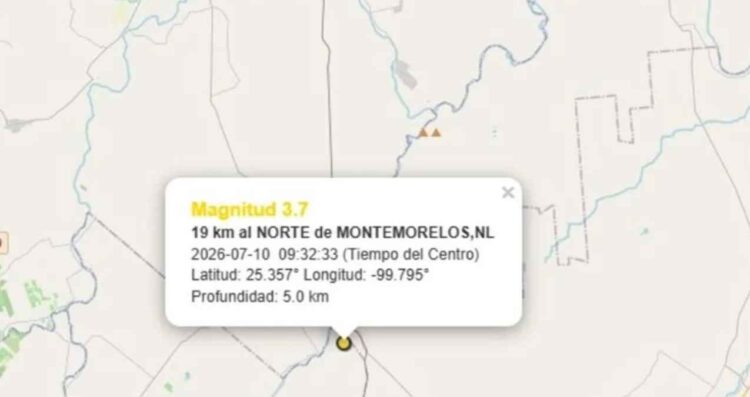 Reportan sismo de magnitud 3.7 en Montemorelos, Nuevo León