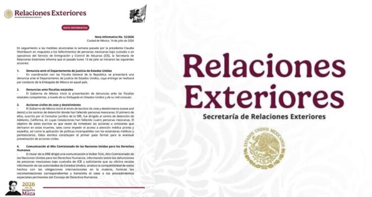 SRE solicita a la ONU indagar muertes de 17 migrantes mexicanos durante operativos del ICE