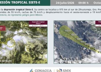 ¿Dónde se ubica la depresión tropical Siete-E tras formarse en el Océano Pacífico?