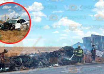 Tráiler incendia choque en Reynosa
