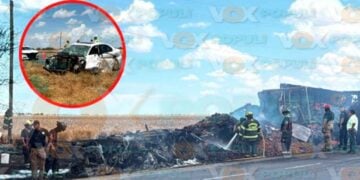 Tráiler incendia choque en Reynosa