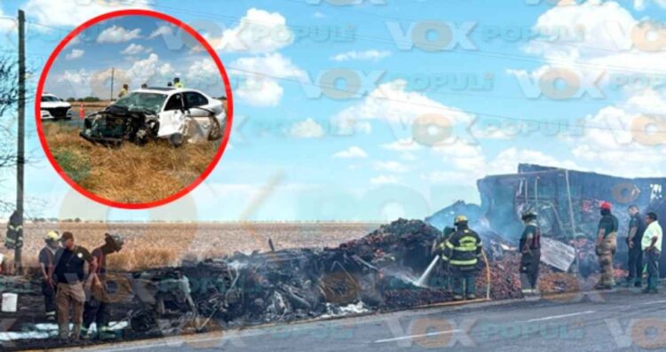 Tráiler incendia choque en Reynosa