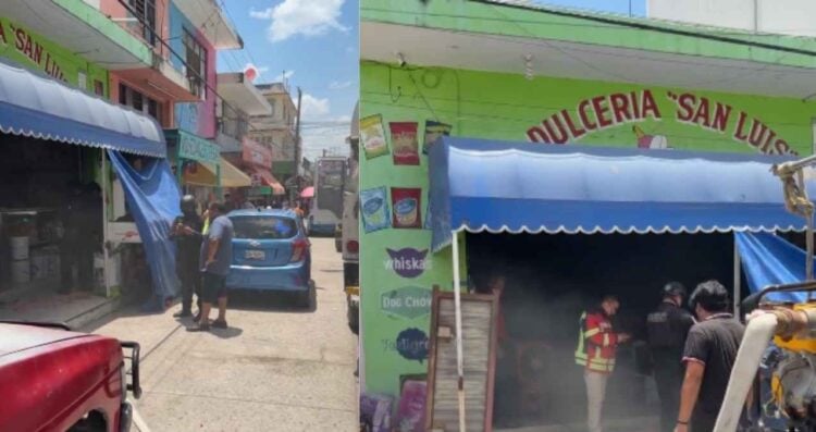 Llamas se apoderan de dulcería en la zona Centro de El Mante, Tamaulipas