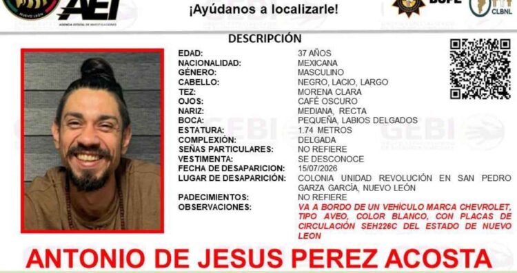 masculino desaparecer vehículo en San Pedro