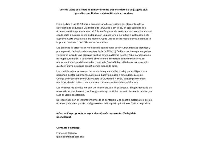 Luis de Llano desacatar sentenci