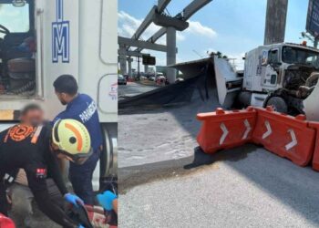 Tractocamión vuelca en Apodaca