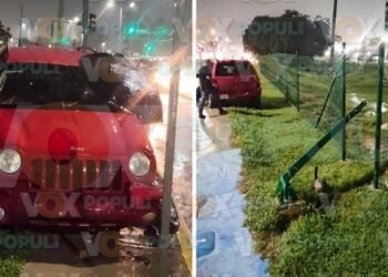 joven derriba semáforo en Altamira