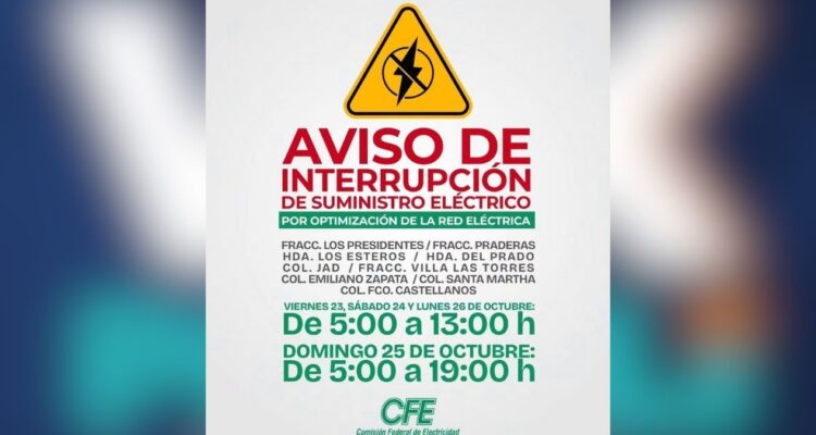 suspensión de energía eléctrica en Matamoros
