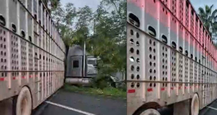 trailer obstaculizando Carretera Nacional